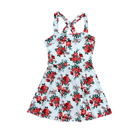 Streetwear Society Dress Women's Medium White Red Floral Retro Pin-Up A-Line - Picture 1 of 7